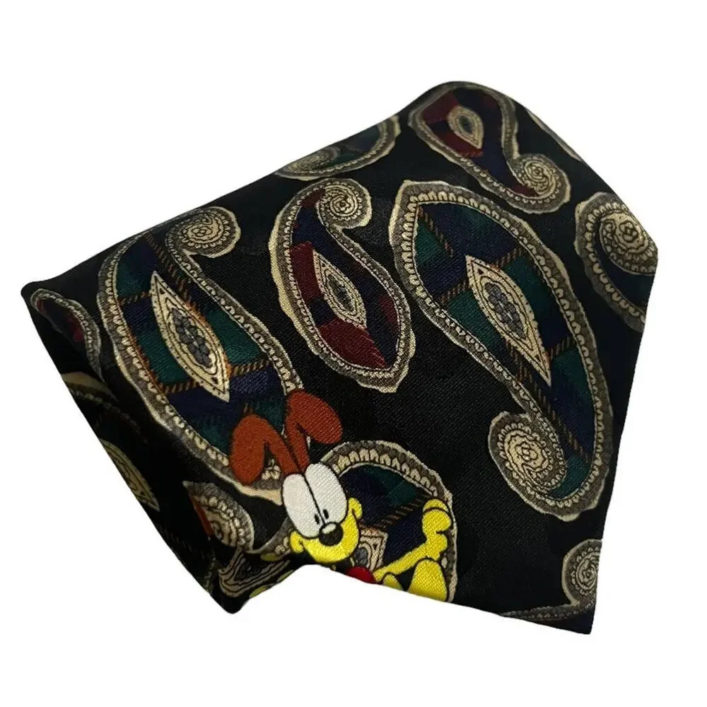 Paws Addiction Vintage Garfield Odie Black Green Red Plaid Paisley Novelty Tie